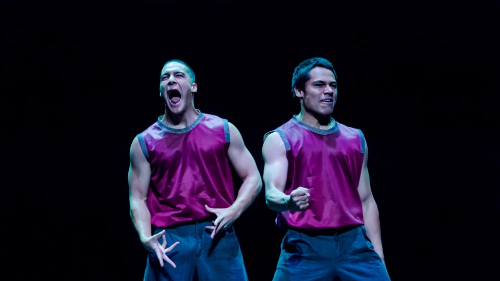 Teetering between the comic and the ominous: Toa Paranihi and Connor Masseurs in &lsquo;S.U.B&rsquo;. Photo: Stephen A&rsquo;Court.