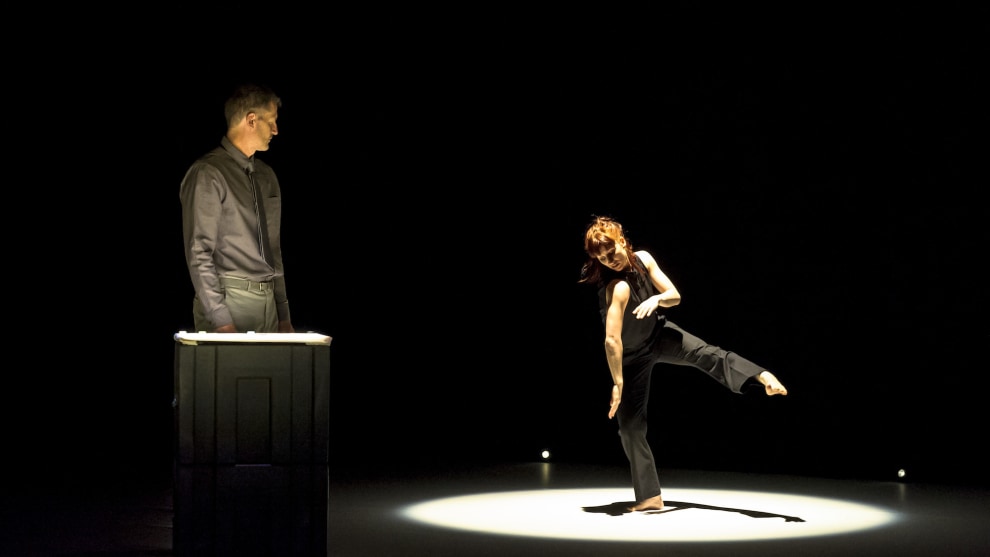 Gabrielle Nankivell with Vincent Crowley in her independent work 'Split Second Heroes. Photo: Chris Herzfeld, Camlight Productions.