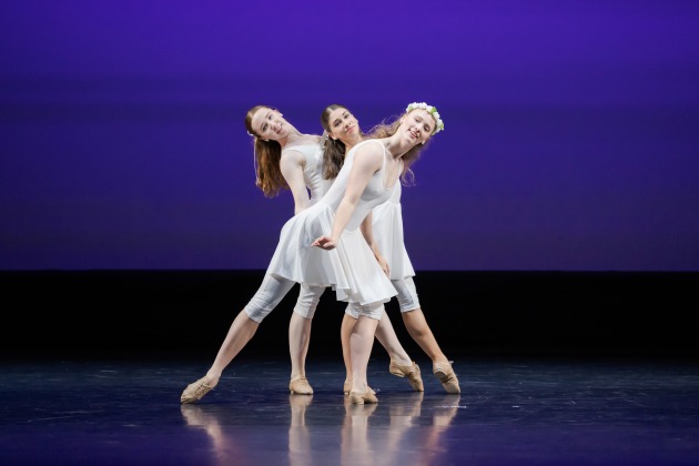 Tessa Cockerton-Holmes, Audrey Stuck and Anna D'souza in Helgi Tomasson's 'Meistens Mozart'. Photo by Stephen A'Court.