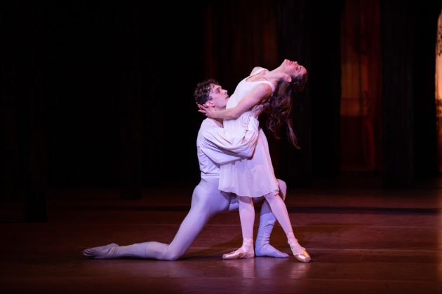 Sharni Spencer as Juliet and Callum Linnane as Romeo in Romeo and Juliet (Cranko), The Australian Ballet. Photo: Daniel Boud, 2022.