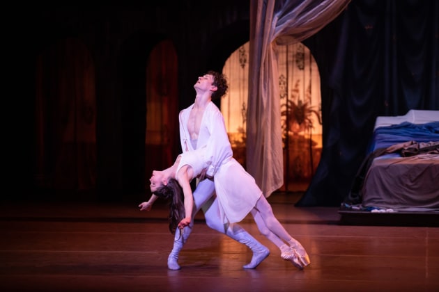 Sharni Spencer as Juliet and Callum Linnane as Romeo in Romeo and Juliet (Cranko), The Australian Ballet. Photo: Daniel Boud, 2022.