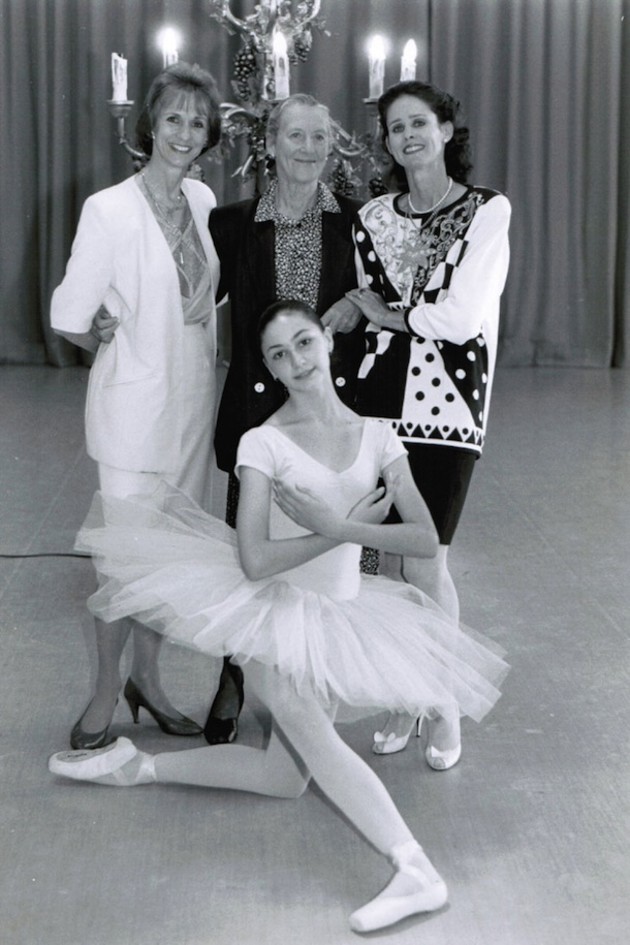 Three directors (from left) Gailene Stock, Margaret Scott and Marilyn Rowe in 1994. at the ABS's 30th anniversary.  In front is student Kellie-Ann Farrugia.