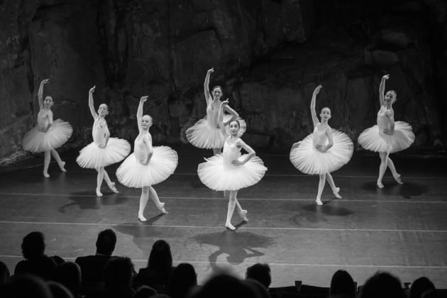 Members of the Tasmanian Youth Classical Ballet Company on stage. Photo: Russ Tatlow