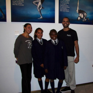 Jasmin Sheppard and Luke Currie Richardson with students from Meriden Girls SOH at Koori Kids Day 2013.  Photo: Tiffany-Parker.