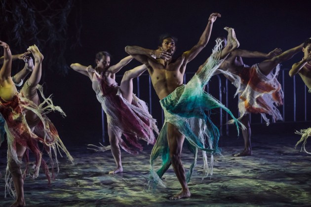 Distinct style: a scene from 'Place'. Pictured areTyrel Dulvarie and the Bangarra ensemble.
Photo: Daniel Boud.