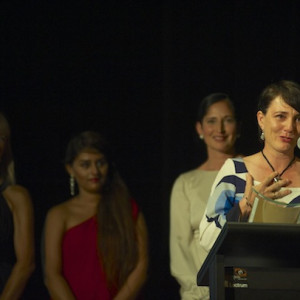 Claudia Alessi accepts the Award for Services to Dance.  Photo:  Neil Wallace.