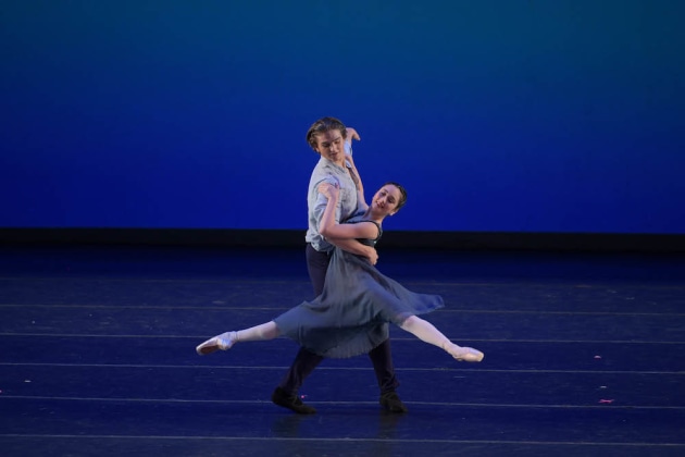 Students from The Australian Ballet School, Lilly Maskery and Jett Ramsey, performing 'The Suitor', by Stephen Baynes. Photo VAM Productions.