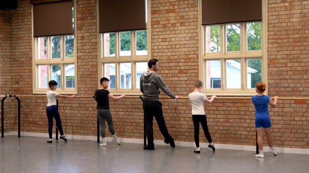 Boys in Ballet class with teacher Christian Tatchev. Photo by Angharad Gladding.
