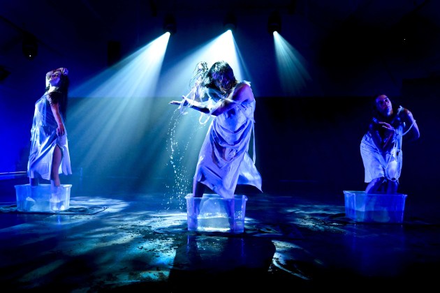 A scene from Erica Dixon's 'Waterprint'. Pictured are Dixon, Lena Parkes and Tayla Jackson. Photo by Lisa Haymes.