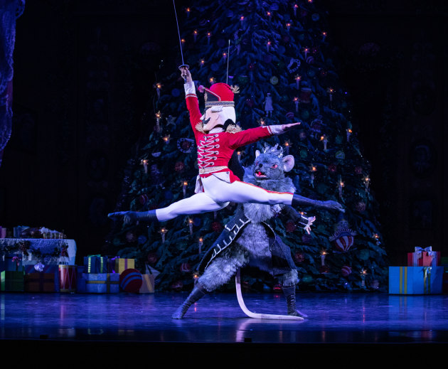 Alexander Idaszak as the Nutcracker and Vito Bernasconi as the Rat King. Photo by David Kelly.