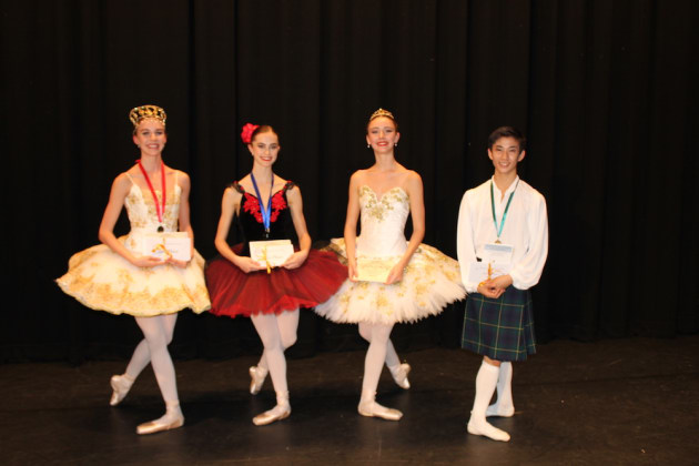 Winners of the AICD Houston Ballet Academy Scholarship L-R: Second place: Grace Humphris (National College of Dance), first place and scholarship winner: Chloe Reynolds (National College of Dance) first place, third place/encouragement award: Alicia Mason (National College of Dance) and Hyo Shimizu (The Conlan College).