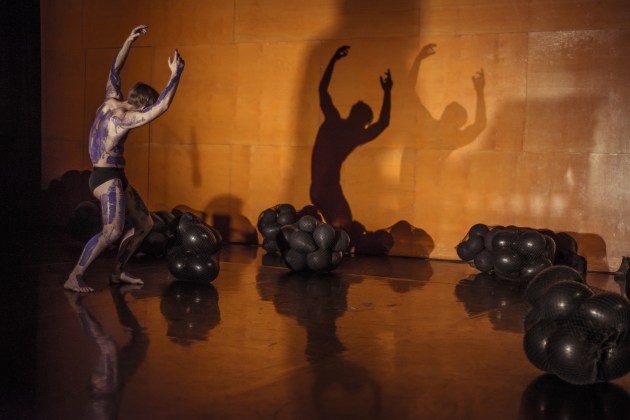 Joel Bray in his solo work, 'Dharawungara'. Photo: Pippa Samaya.