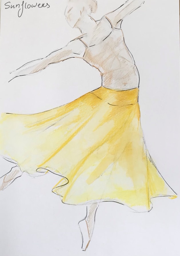 Costume sketch for 'sunflowers'.