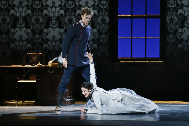 Adam Bull as Karenin with Hendricks as Anna.