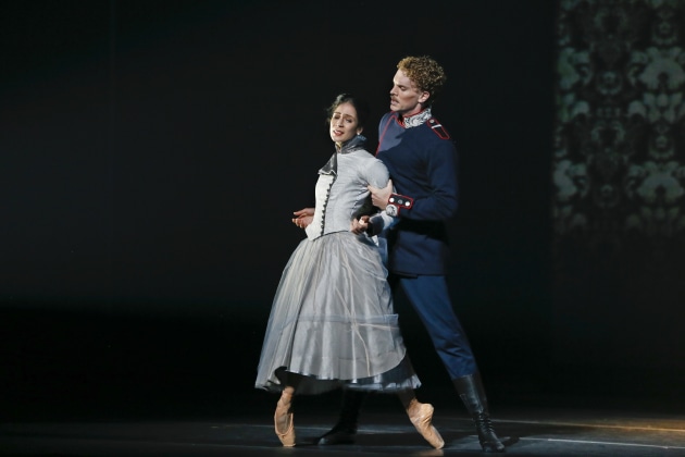 Robyn Hendricks as Anna and Adam Bull as her husband, Karenin; photo by Jeff Busby