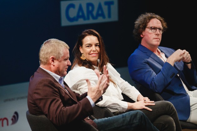 RXP CEO and executive director Ross Fielding, KPMG Customer, brand and marketing advisory partner Carmen Bekker & Phillips Deloitte Digital partner David Phillips speaking at AdNews Media+Marketing Summit.
