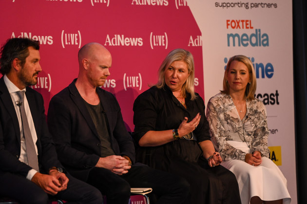 Nick Keenan, Darren Morton, Nicole Parker and Katherine Frost on stage at AdNews Adelaide L!VE.
