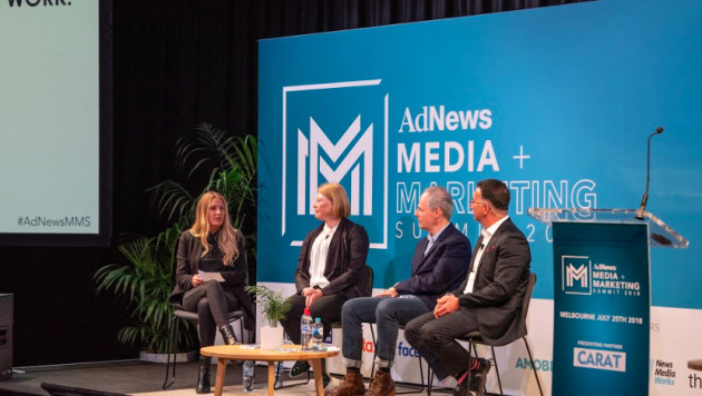 AdNews journalist Lindsay Bennett with Clemenger's Gayle While and James McGrath and ex-NAB marketer Michael Nearhos