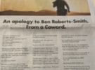 Singo explains his full-page ad for Ben Roberts-Smith