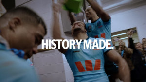 The NSW Blues celebrate win by chanting Tooheys iconic jingle