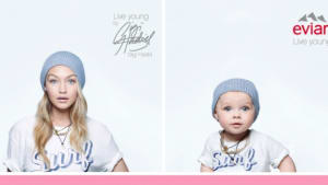 Evian’s famous babies hang ten; chill with Gigi Hadid 