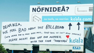 Koala's cheekily apologises to Ikea with open letter billboard