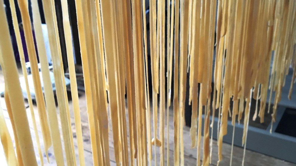 10 Years and Under. Ruby Smend,	UK. Raining Pasta. I took this picture while we were making fresh pasta at home and hung it on a stick to dry. It looked like heaven: Pasta raining from the sky.