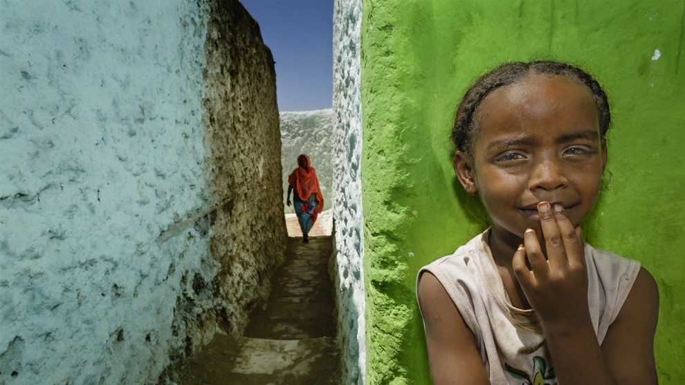Stefano Pensotti. Harar, Ethiopia. Walking through the fortified historic town of Harar Jugol, considered the fourth holiest city in Islam. Canon EOS 5D Mark II, EF24mm f/1.4L USM lens, f16, 1/100s, ISO 800.