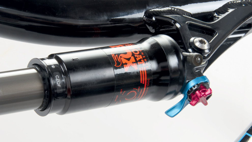 The Performance level Fox shock doesn't use any volume spacers inside, so you can easily tune in a more progressive spring curve if you want more bottom out resistance for hard riding.