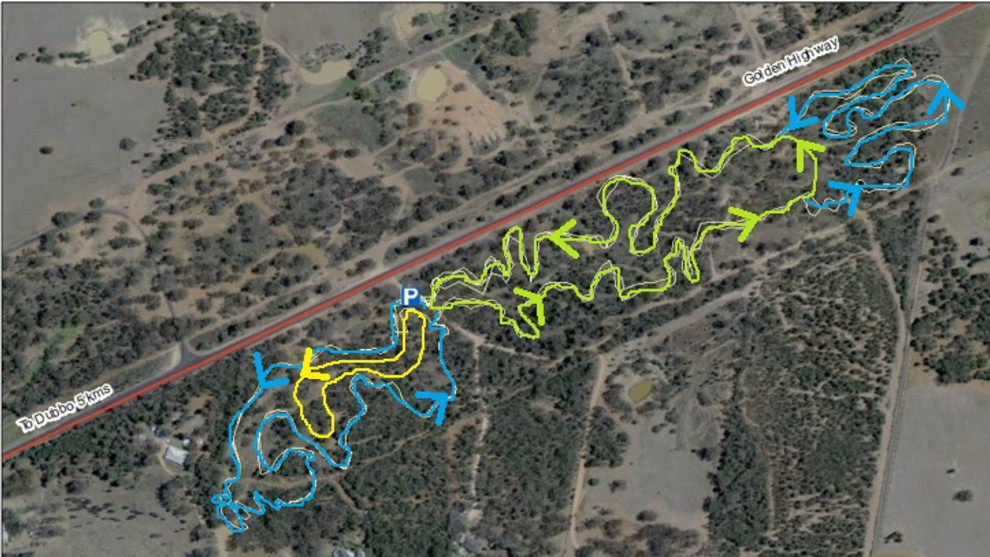 Mugga Hill is right next to the Golden Highway, only a couple of kilometres out of Dubbo - it crams over 4km of singletrack into a very compact patch of land.