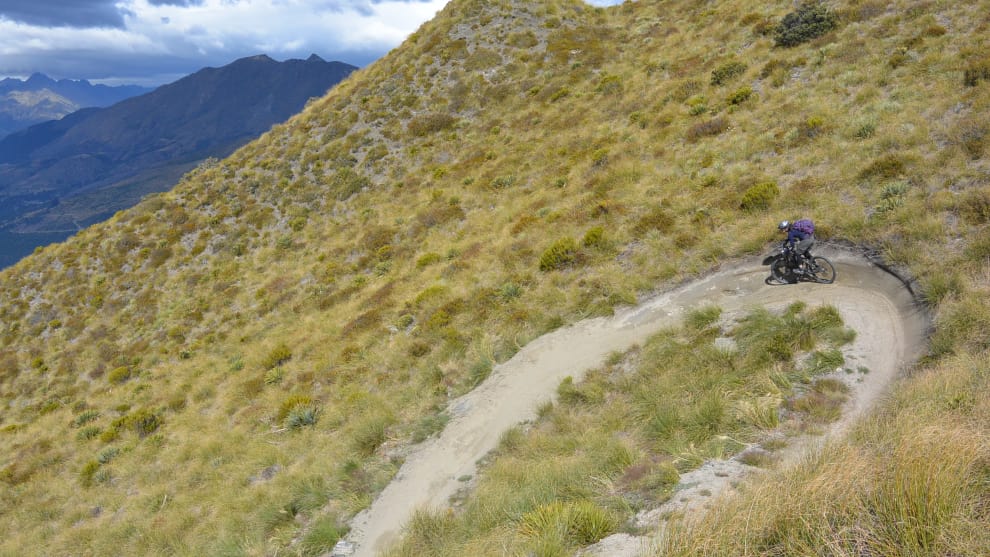 Alison on Rude Rock trail at Coronet Peak, Queenstown.
