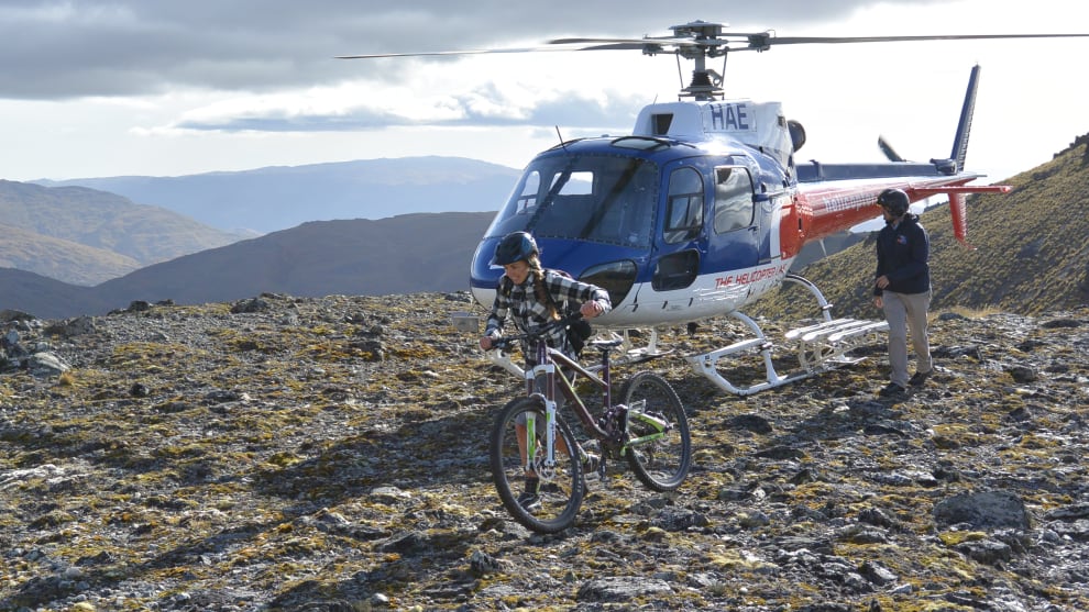 Well that was easy. Leigh unloads the bikes after the 1,500 metre climb up the Remarkables.