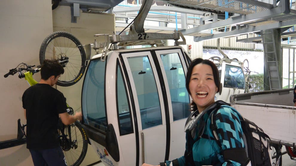 Ayumi from Japan gets ready to squeal some more on the Skyline Gondola trails.
