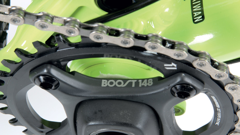 Boost isn't just about wider hubs, the chainring also shifts outboard, creating more room for wider tyres and/or shorter chainstays.