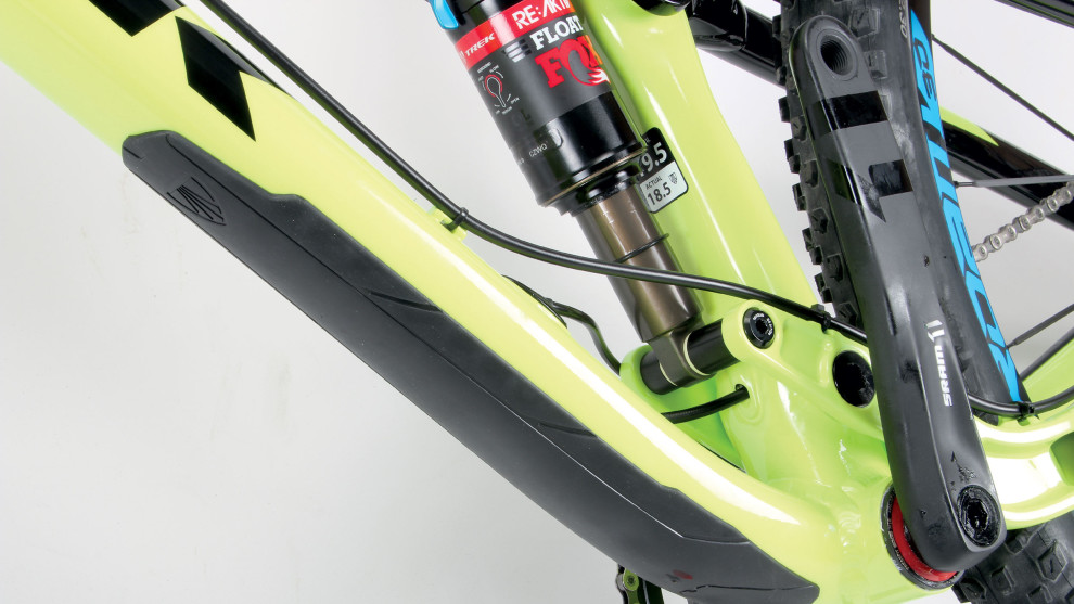 Alloy bikes need down tube protection too, and the Fuel comes with a thick rubber pad already fitted under the frame - just in case.