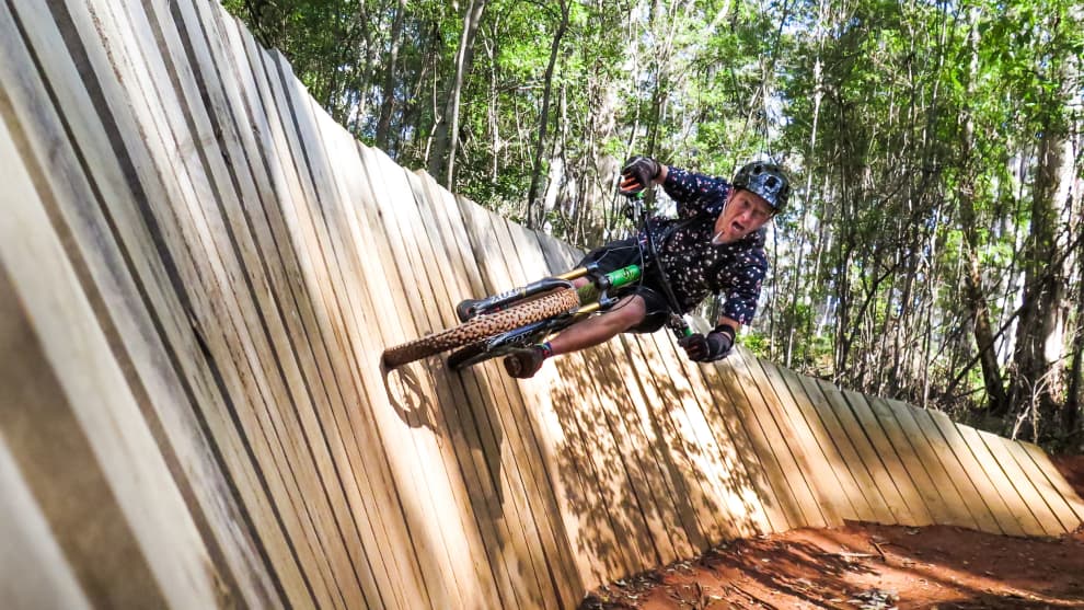 David Roderick-Smith hooks into the second of two G-force inducing turns on Relentless Blue  at Pemberton.