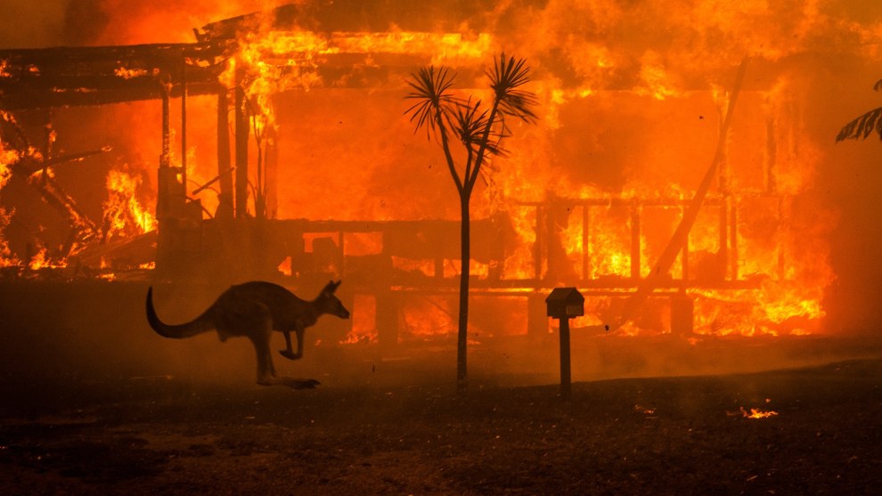 This image of a burning home in Lake Conjola in New South Wales, Australia, was taken in the middle of the day on New Year&rsquo;s Eve. Image by Matthew Abbott for The New York Times.