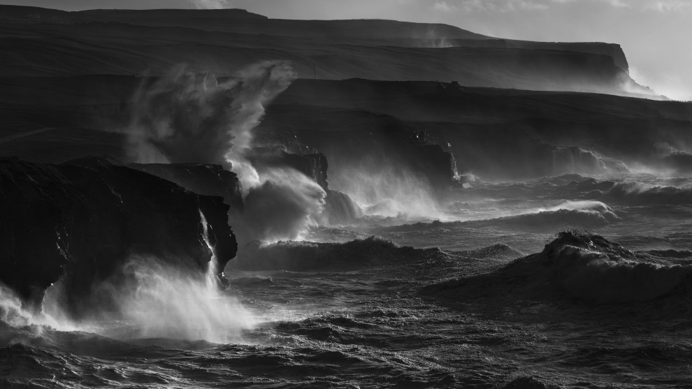 Andrew Kaineder, North Atlantic Power. A swell over 10m batters the coastline of Ireland.