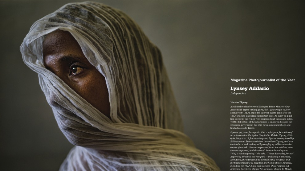 Spread from Best of Photojournalism 2022. Photo &copy; Lynsey Addario.