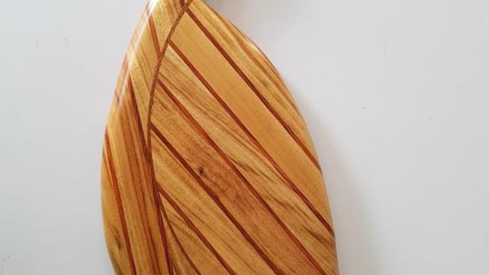 Camphor laurel serving platter with river oak banding.