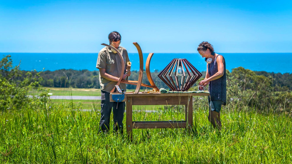 Past students David and Sarah enjoying the view whilst collaborating on our campus in Coffs Harbour.