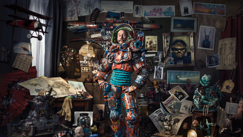 The Toy Tinkerer - Portrait of Stephan Ives as his ulterego Cloud Boy surrounded by his creations and inspiration
