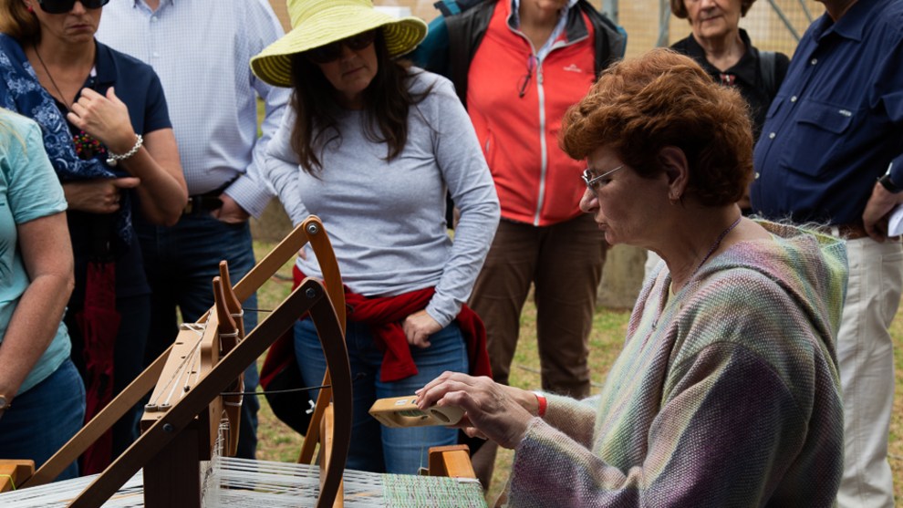 Weaving textiles at Lost Trades Fair in Toowoomba, Qld in October 2019. Photo: Patrick Szewczuk