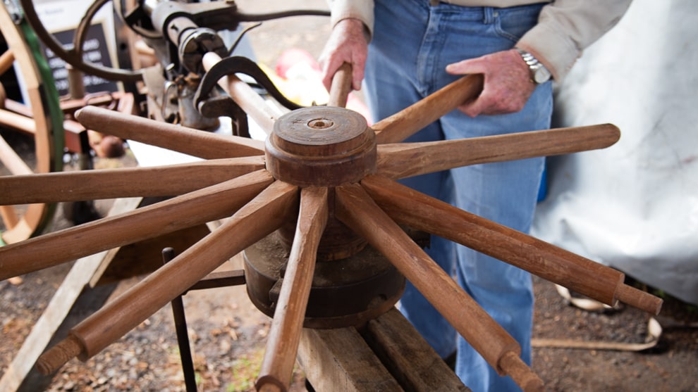 Wheelrighting at Lost Trades Fair in Toowoomba, Qld in October 2019. Photo: Patrick Szewczuk