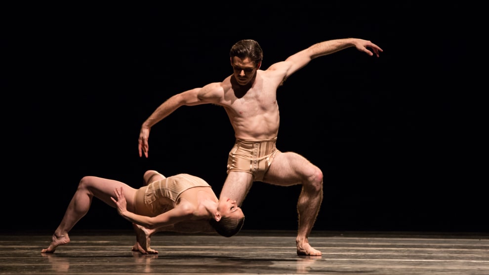 Houston Ballet Principal Connor Walsh and former Principal Melody Mennite in Jiř&iacute; Kyli&aacute;n&rsquo;s Petite Mort.
Photo by Amitava Sarkar.
Courtesy of Houston Ballet