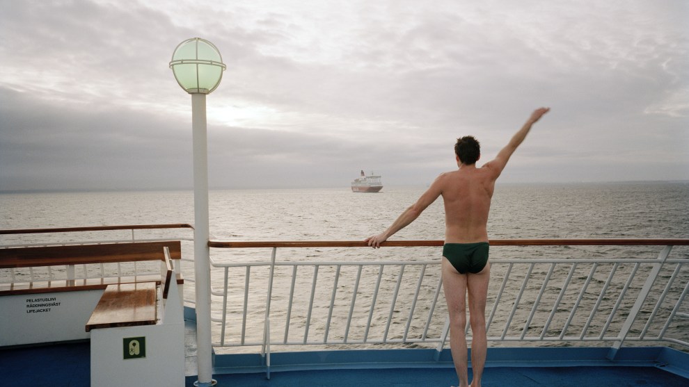 Martin Parr
Magnum Photos

Ferry between Helsinki and Stockholm. Finland. 1991.

&ldquo;In the early 80s, I was teaching in Helsinki and would often go to Stockholm for the weekend on the ferry. This would involve buying cheap alcohol and consuming it en route. The Finnish love a sauna, and this guy is popping out to catch the cool.&rdquo;