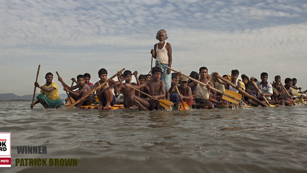 After 16 - 20 days waiting on the Myanmar border, around 500 Rohingya refugees cross the Naf River into Bangladesh using eight make-shift rafts made of logs, bamboos and plastic jerrycans. The journy takes around 5-7 hours. Bangladesh has sheltered around 1 million Rohingya refugees, including over 600,000 who have crossed the border since Myanmar army launched a crackdown following insurgent attacks on security forces on Aug 25. Dozens of Rohingyas have died in the capsize of boats crossing the Naf river during the latest exodus.
Image by Patrick Brown. &copy; Panos/UNICEF 2017.