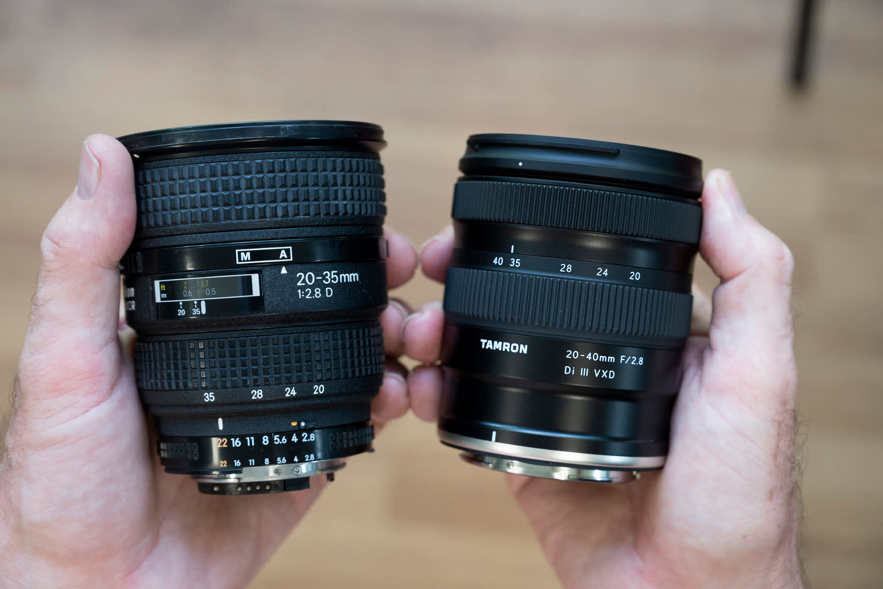 The old Nikon 20-35mm f2.8D next to the new Tamron 20-40mm f2.8 Di III VXD lens.