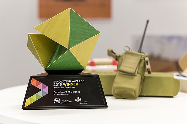 The Redwing suite of counter-IED devices, developed by DST Group, has won the inaugural Public Sector Innovation Award from the Institute of Public Sector Administration Australia (IPAA) during a small ceremony, held in Canberra, 27 July 2016. Credit: Defence