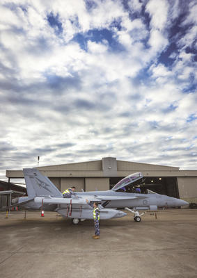 Routine checks are performed on a newly arrived EA-18G Growler at No. 6 Squadron, RAAF Base Amberley. Credit: Defence